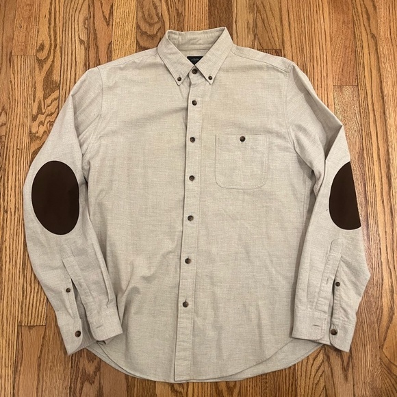 J. Crew Mens Shirt Size M Tan Button Down Elbow Patch Collared - Picture 1 of 7